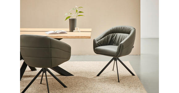 ARMLEHNSTUHL  in Eisen Echtleder pigmentiert  - Anthrazit/Schwarz, Design, Leder/Metall (62/82/64cm) - Belluti