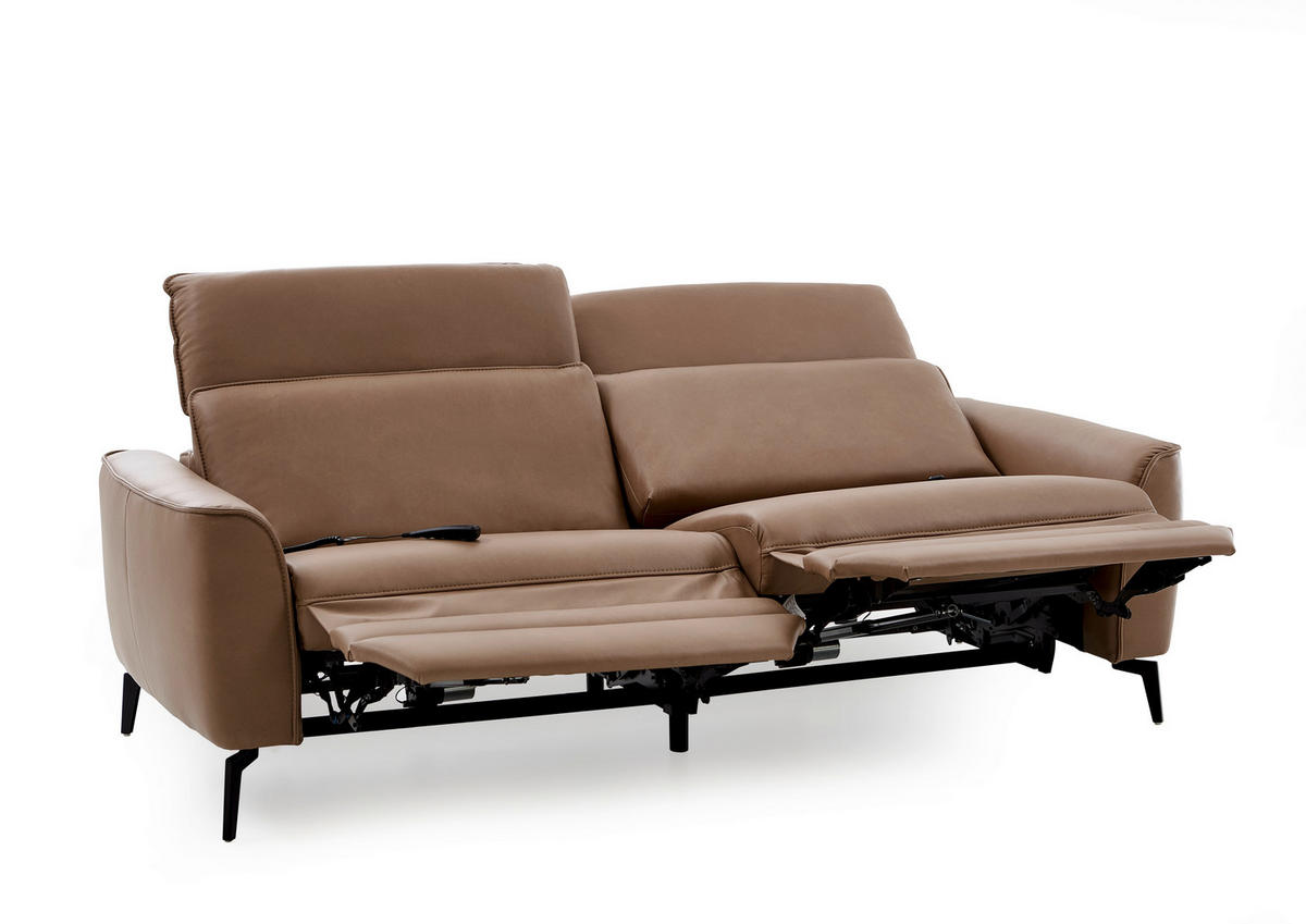 3-SITZER-SOFA in Echtleder Haselnussfarben  - Schwarz/Haselnussfarben, Natur, Leder/Metall (222/81/110cm) - Valdera