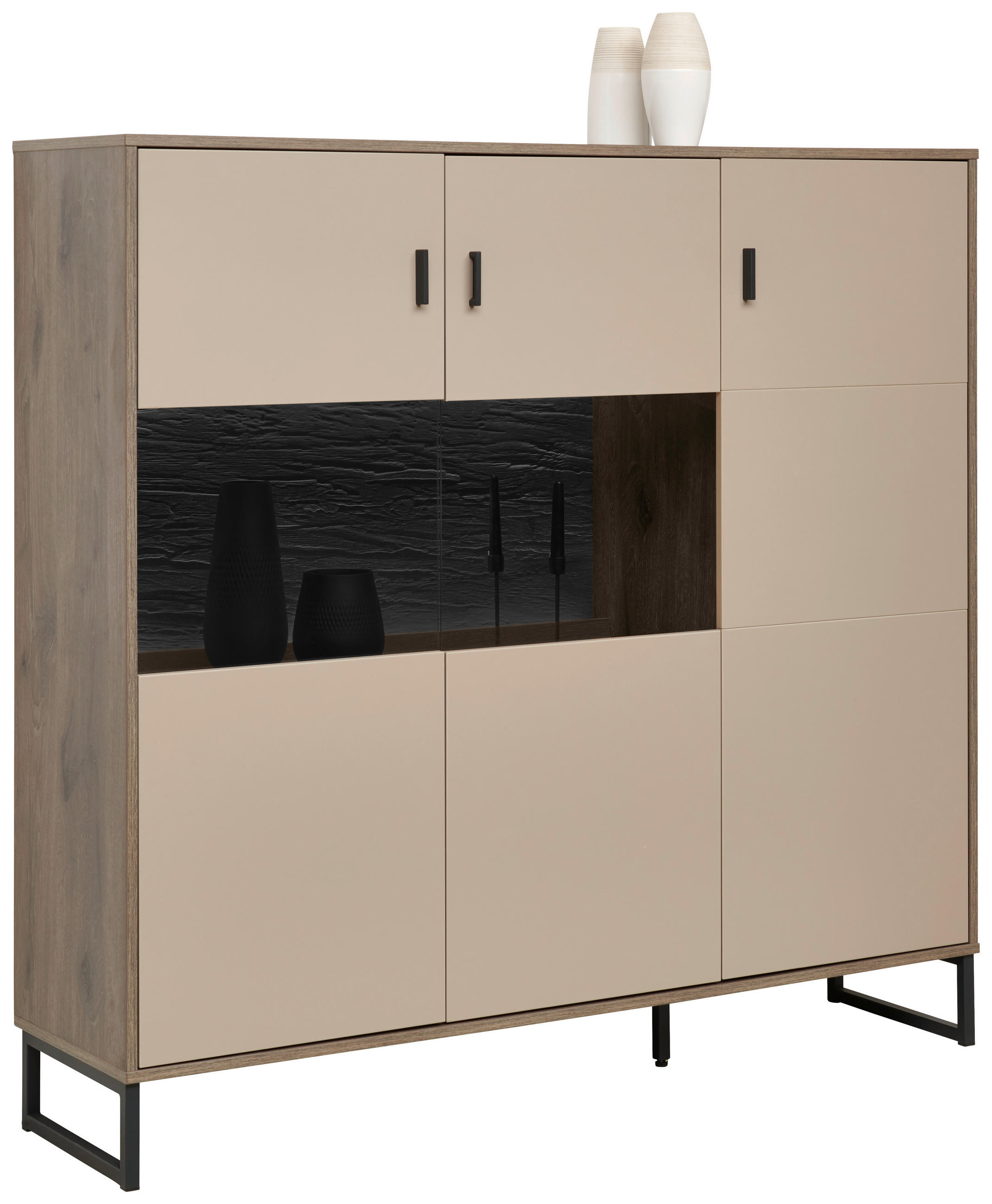 HIGHBOARD  in 139/135/37 cm  - Eichefarben/Anthrazit, MODERN, Glas/Holzwerkstoff (139/135/37cm) - Carryhome