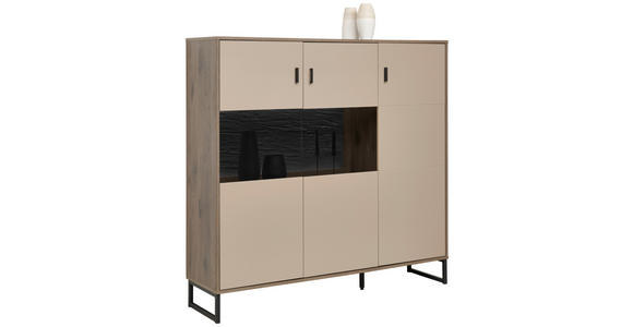 HIGHBOARD Eichefarben, Hellgrau Einlegeböden  - Eichefarben/Anthrazit, MODERN, Glas/Holzwerkstoff (139/135/37cm) - Carryhome