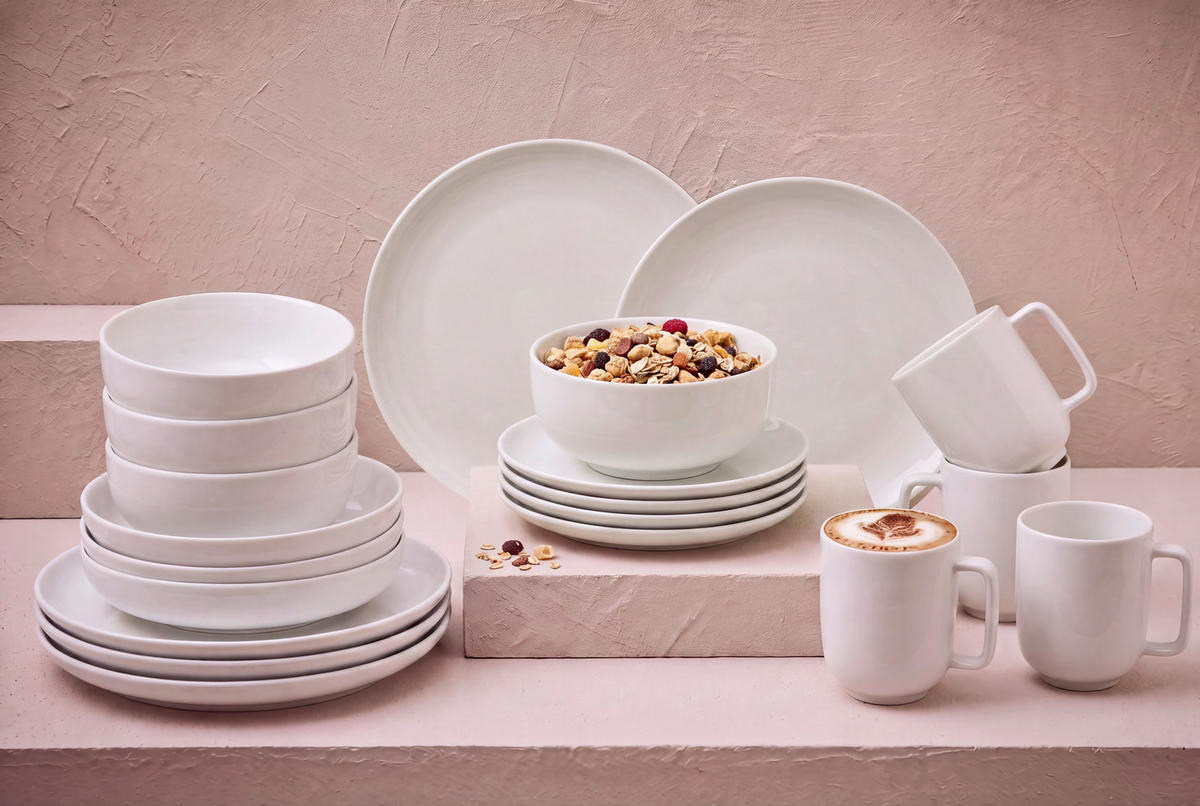 KOMBINOVANÁ SOUPRAVA 20dílné, porcelán keramika  - bílá, Trend, keramika - Dieter Knoll