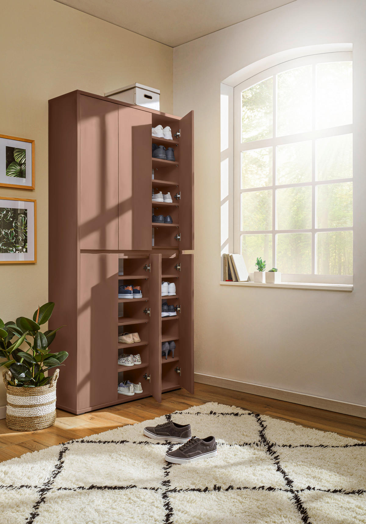 OMARA ZA ČEVLJE terakota - antracit/terakota, Design, umetna masa/leseni material (100/210/34cm) - Xora