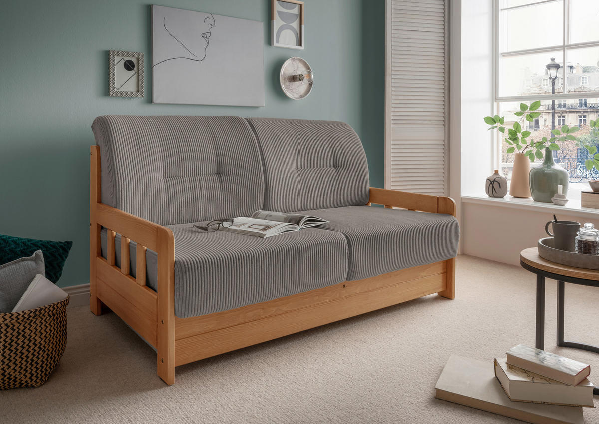SCHLAFSOFA in Textil Kieferfarben, Graubraun  - Graubraun/Kieferfarben, Modern, Holz/Textil (154/88/90cm) - Livetastic