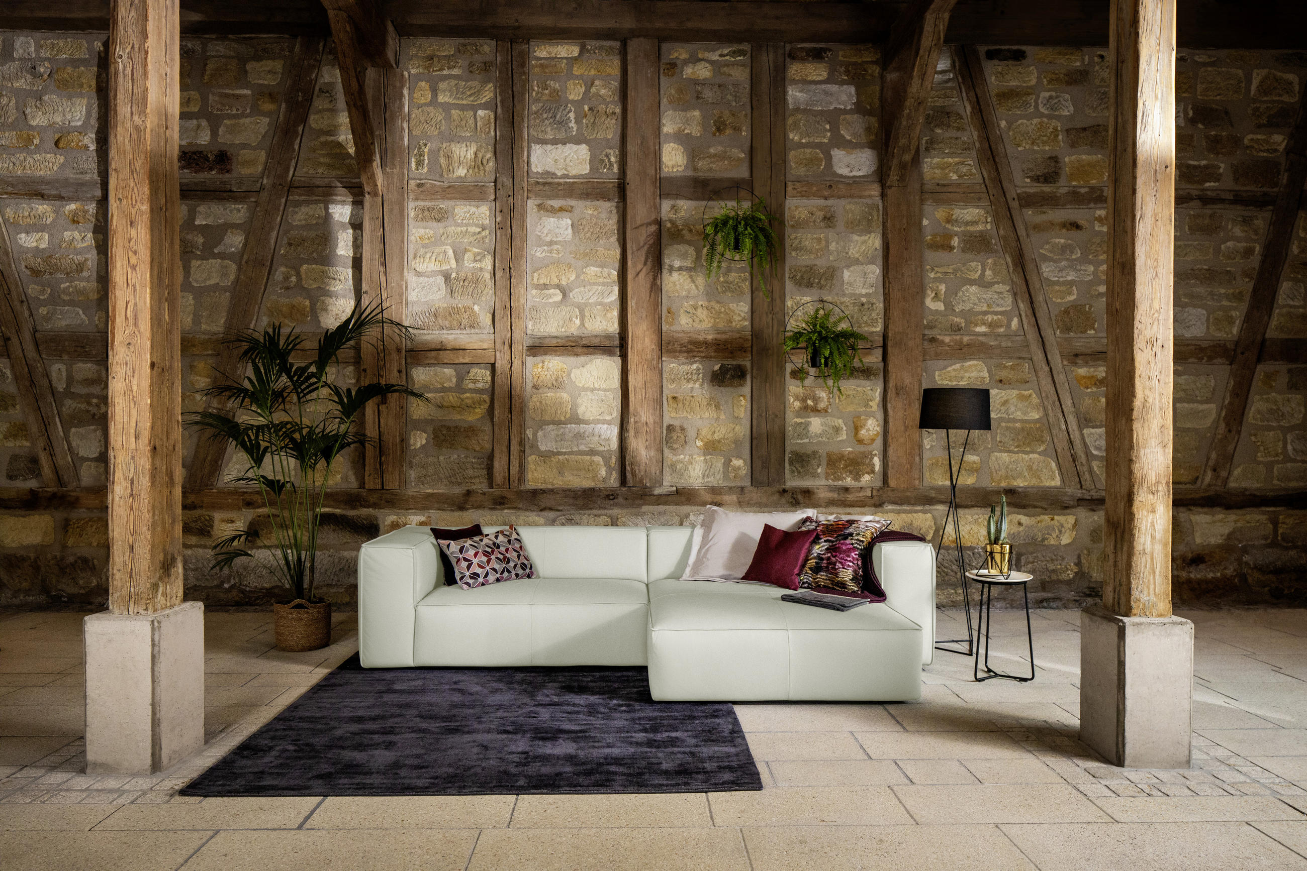 ECKSOFA in Echtleder Weiss  - Weiss/Schwarz, Modern, Leder/Kunststoff (300/164cm) - W.Schillig