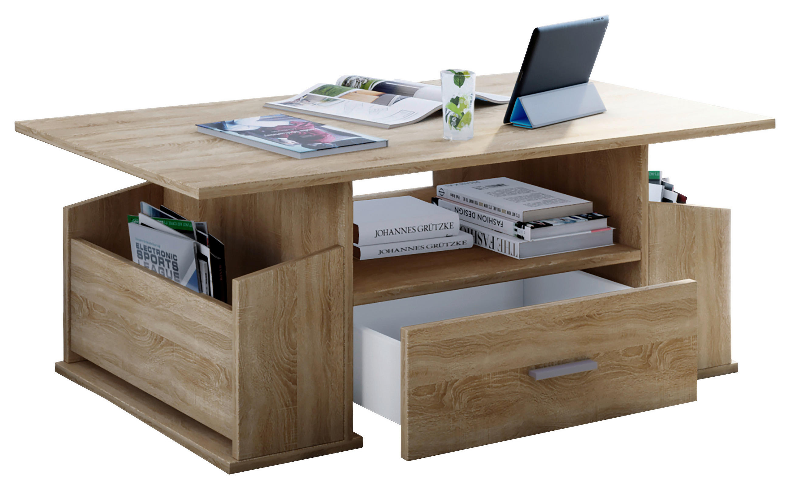 COUCHTISCH in Holzwerkstoff 110/52/44 cm  - Eichefarben/Silberfarben, Basics, Holzwerkstoff/Kunststoff (110/52/44cm) - MID.YOU