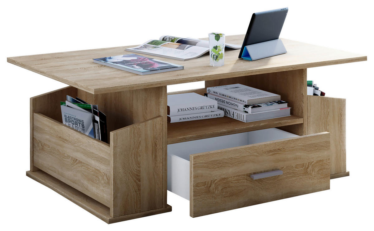 COUCHTISCH Holzwerkstoff 110/52/44 cm  - Eichefarben/Silberfarben, Basics, Holzwerkstoff/Kunststoff (110/52/44cm) - MID.YOU