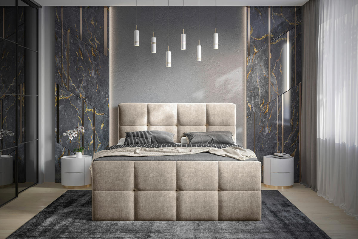 BOXBETT 180/200 cm  in Taupe  - Taupe/Chromfarben, Modern, Holz/Holzwerkstoff (180/200cm) - Esposa
