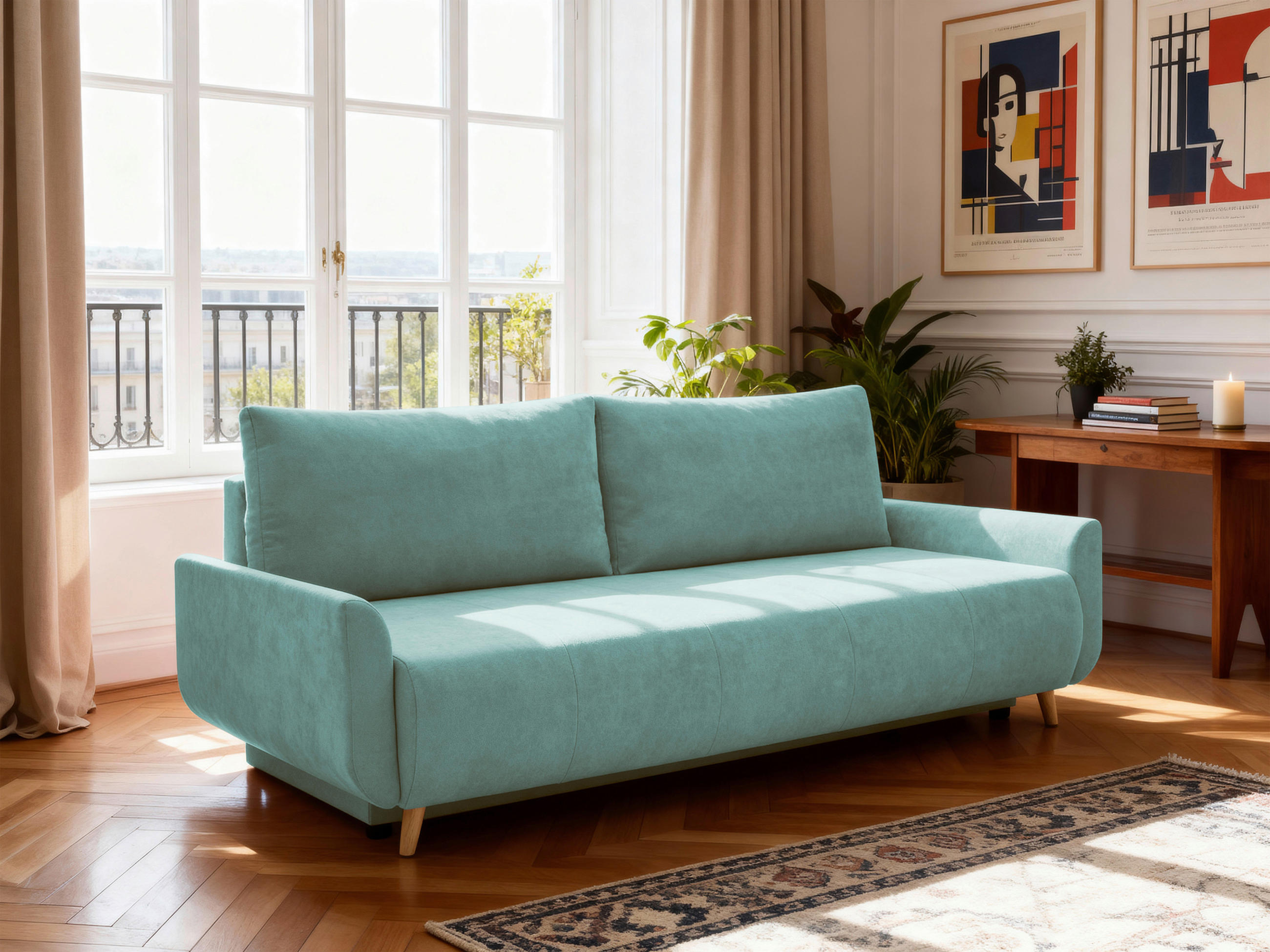 SCHLAFSOFA DUO Mikrofaser Mintgrün  inkl. Rückenkissen, Bettkasten, Schlaffunktion, Rücken echt  - Naturfarben/Mintgrün, Design, Textil (218/90/110cm) - P & B