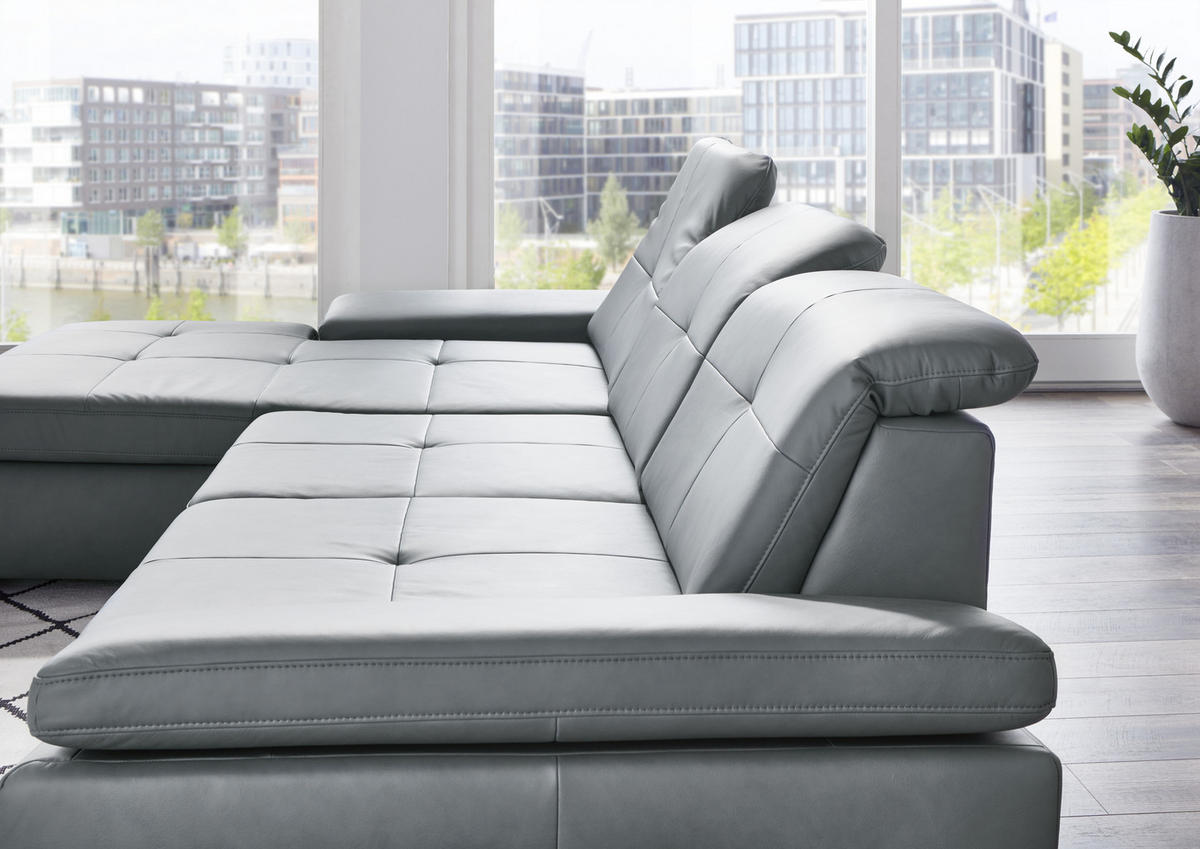 ECKSOFA in Echtleder Braun  195/309 cm  - Alufarben/Braun, Design, Leder/Metall (195/309cm) - Beldomo Premium
