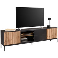 LOWBOARD  in 205,8/56/38 cm  - Eiche Wotan/Schwarz, KONVENTIONELL, Glas/Holzwerkstoff (205,8/56/38cm) - Xora