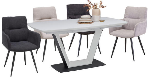 ESSTISCH in Metall, Glas, Holzwerkstoff 160-210/90/76 cm  - Schwarz/Weiß, Design, Glas/Holzwerkstoff (160-210/90/76cm) - Novel