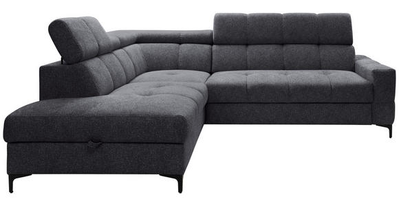 ECKSOFA Anthrazit Struktur Bettkasten, Kopfteilverstellung, Liegefläche im Originalstoff  - Anthrazit/Schwarz, MODERN, Textil/Metall (212/254cm) - Carryhome