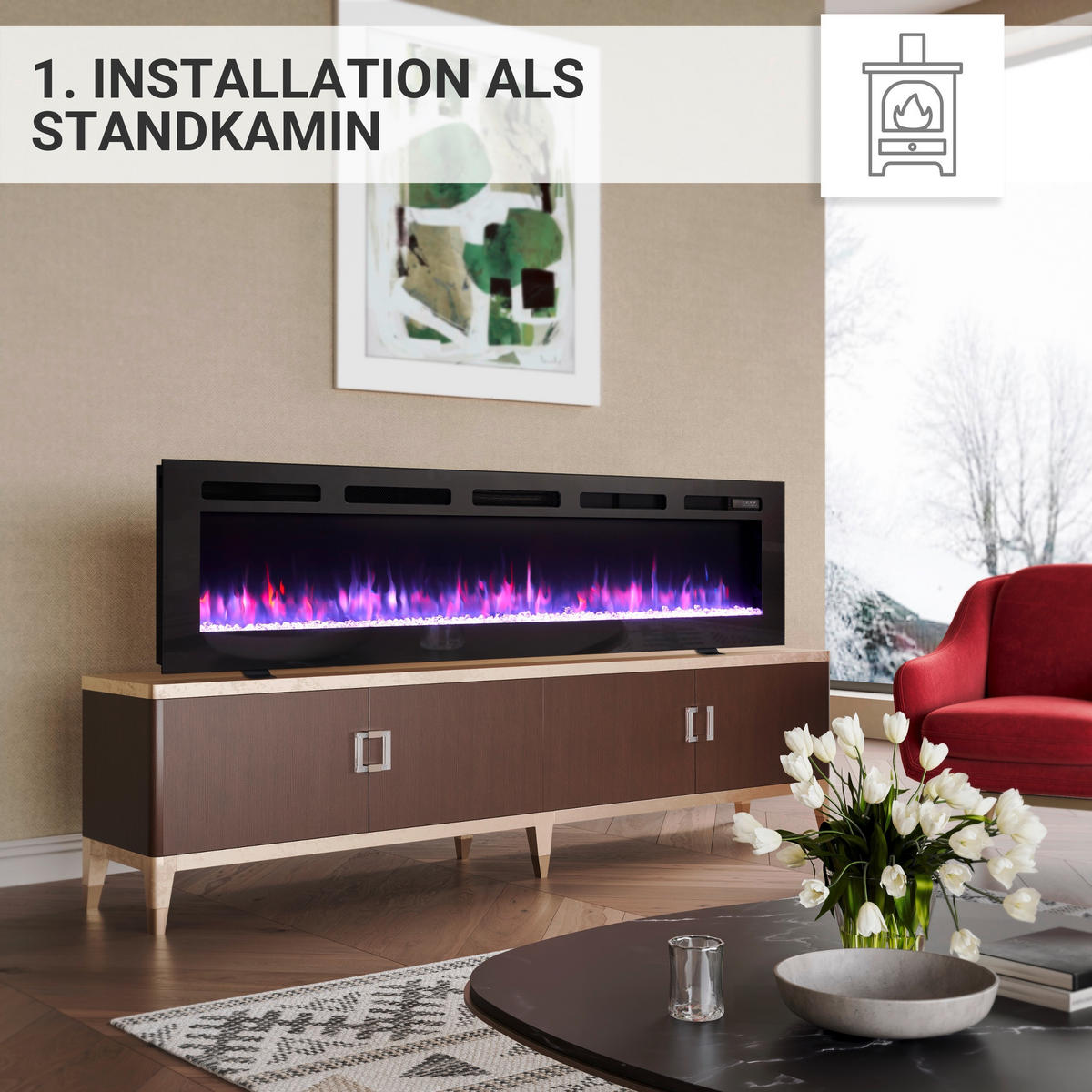 ELEKTROKAMIN - Schwarz, Basics, Metall (178/43/15cm)