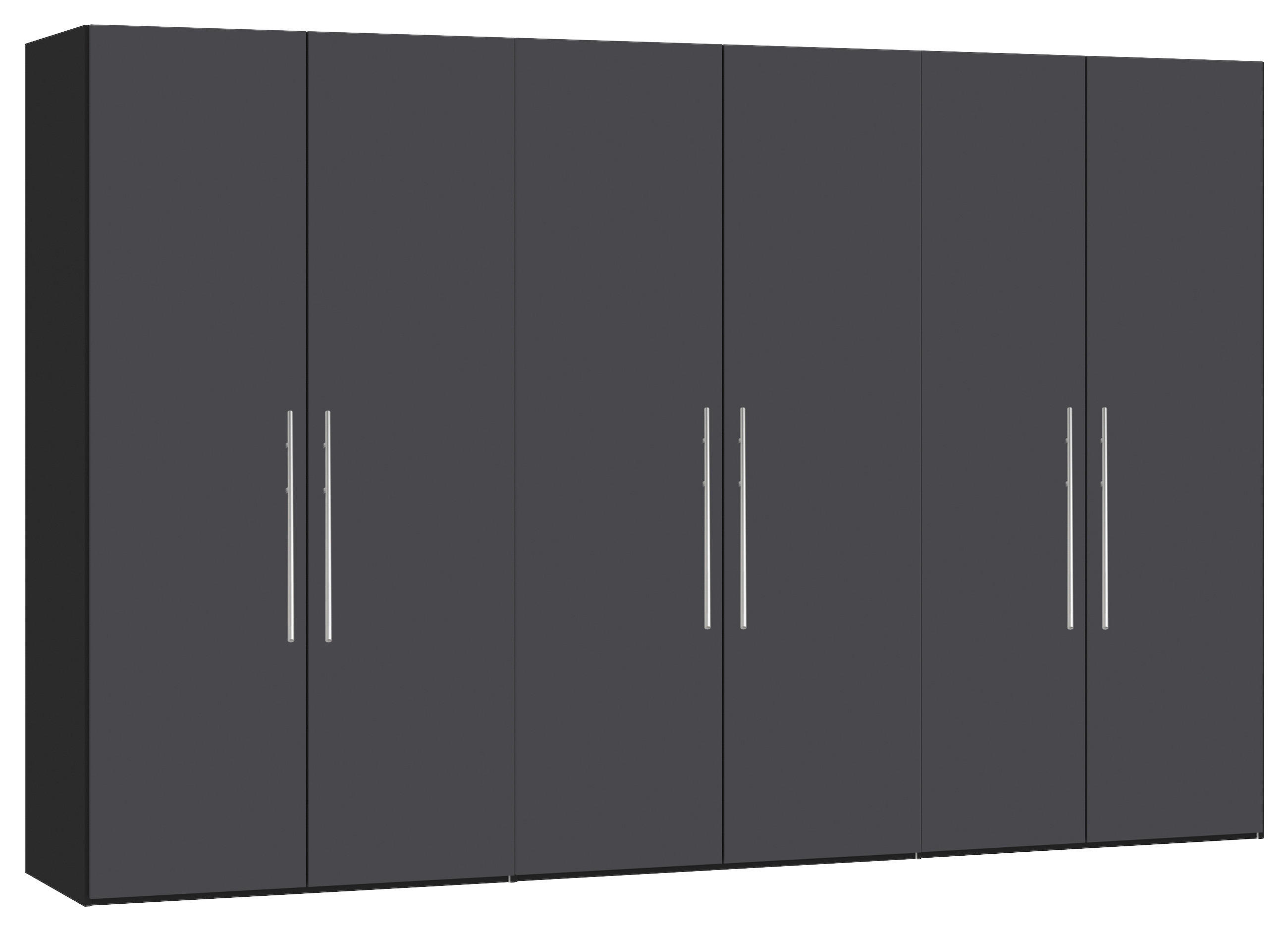 DREHTÜRENSCHRANK 303/215/59 cm 6-türig Anthrazit, Schwarz  - Edelstahlfarben/Anthrazit, Design, Holzwerkstoff (303/215/59cm) - Boxxx