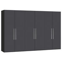 DREHTÜRENSCHRANK 303/215/59 cm 6-türig Anthrazit, Schwarz  - Edelstahlfarben/Anthrazit, Design, Holzwerkstoff (303/215/59cm) - Boxxx