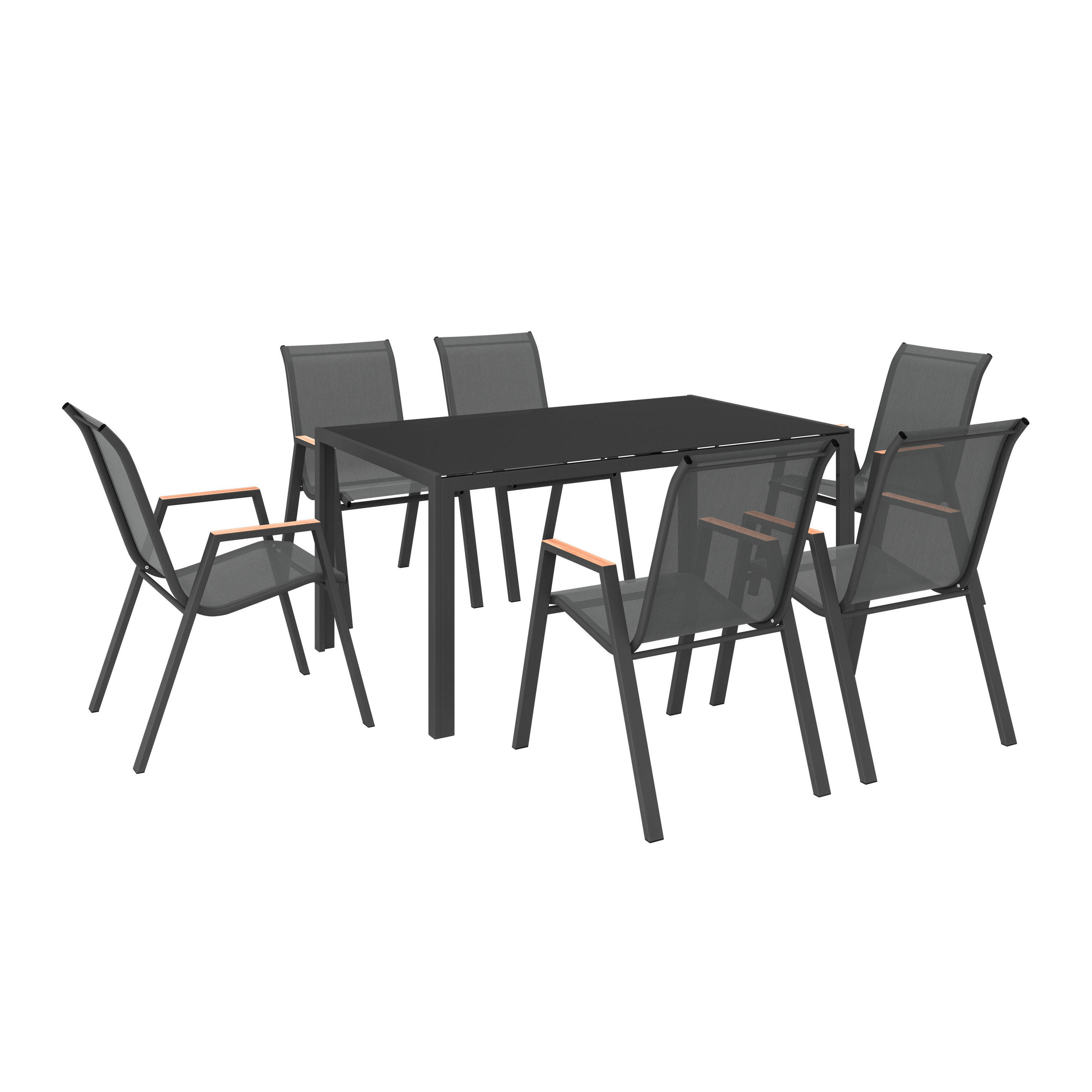 GARTENSET Textilgeflecht Stahl  - Schwarz, MODERN, Glas/Textil (54,5/150/91/72/74/85cm) - Ambia Garden