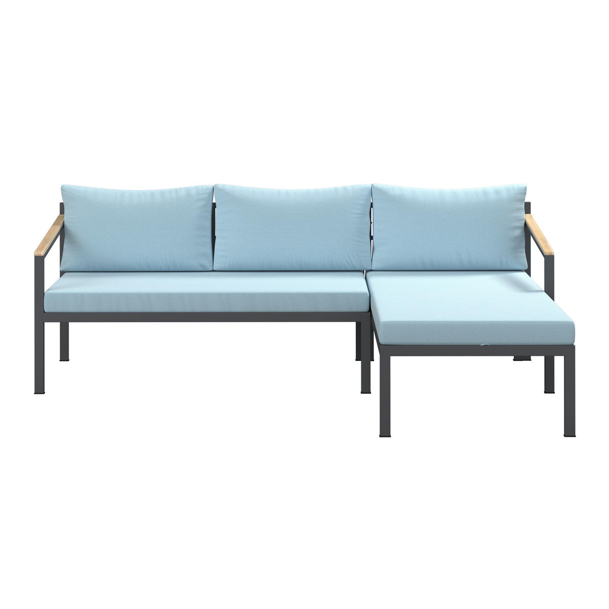 LOUNGEGARNITUR 219/142 cm Akazie massiv Carbonstahl  - Anthrazit/Hellblau, Basics, Holz/Textil (219/142cm) - Ambia Garden