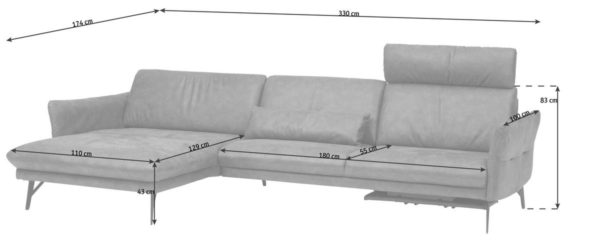 ECKSOFA in Echtleder Braun  - Anthrazit/Braun, Design, Leder/Metall (174/330cm) - Himolla