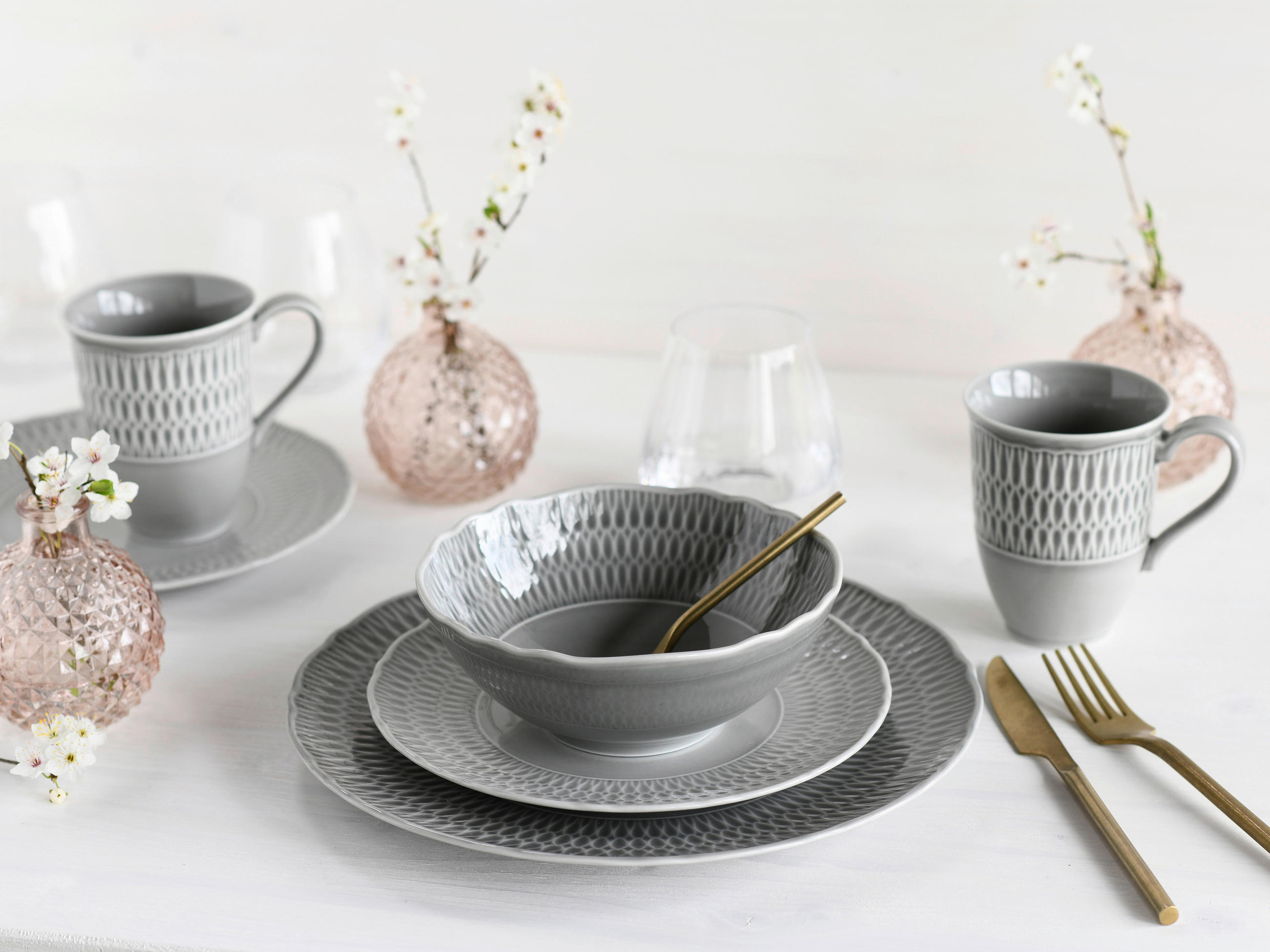 KOMBISERVICE Hellgrau Sofia 16-teilig 4 Personen  - Hellgrau, Design, Keramik - Creatable