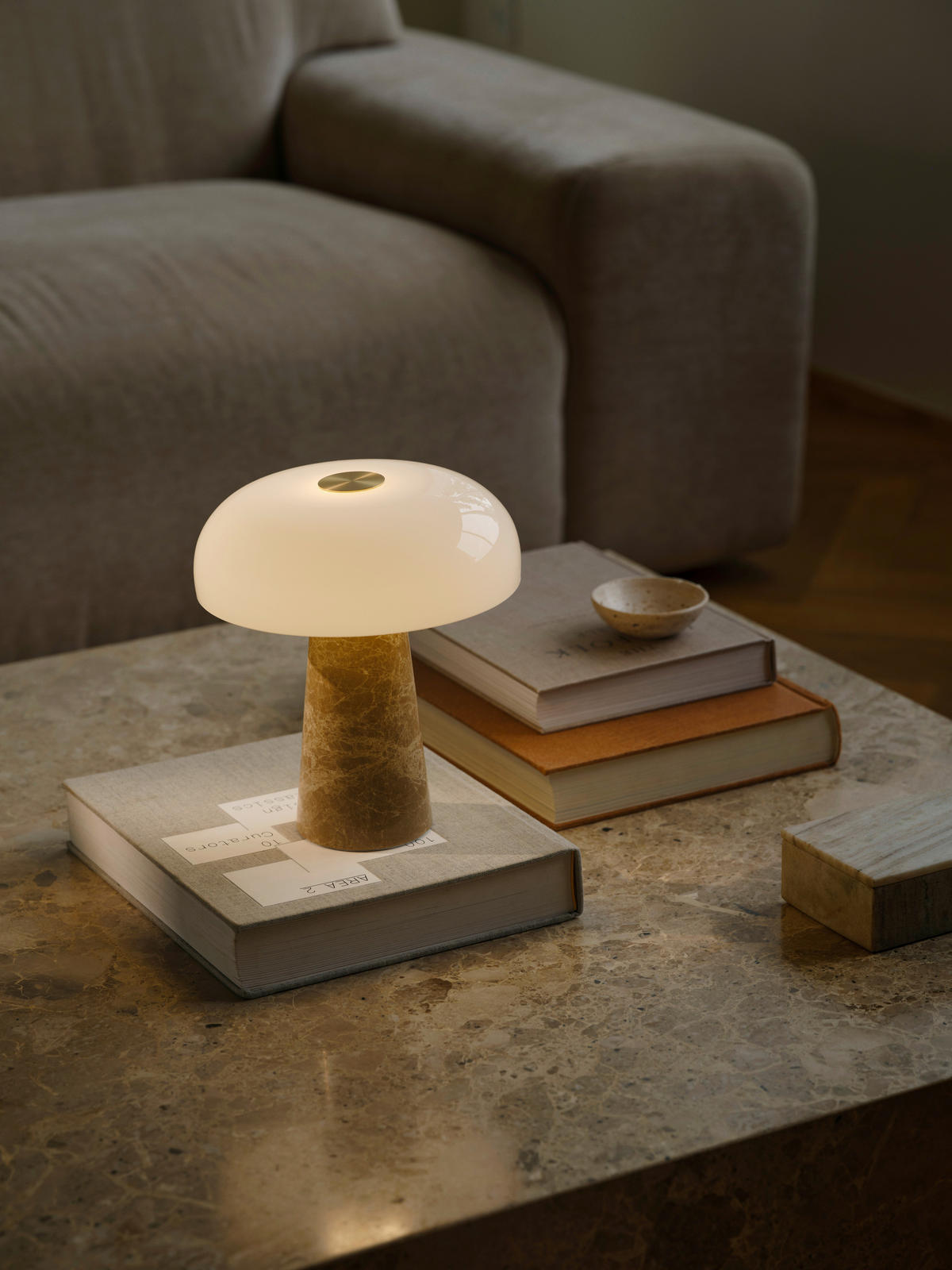 TISCHLEUCHTE 22,3/24,3 cm   - Beige/Weiß, Trend, Glas/Stein (22,3/24,3cm) - Nordlux