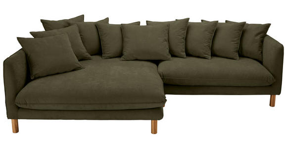 ECKSOFA Dunkelgrün Chenille Rückenkissen, Rücken echt  - Dunkelgrün/Buchefarben, KONVENTIONELL, Holz/Textil (162/276cm) - Carryhome