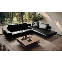 ECKSOFA  in Echtleder Schwarz  306/237 cm  - Schwarz/Grau, Design, Leder/Metall (306/237cm) - Livetastic
