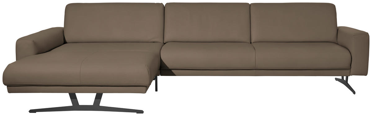 ECKSOFA Echtleder Greige  - Greige/Anthrazit, Konventionell, Leder/Metall (179/324cm) - Johann Jakob