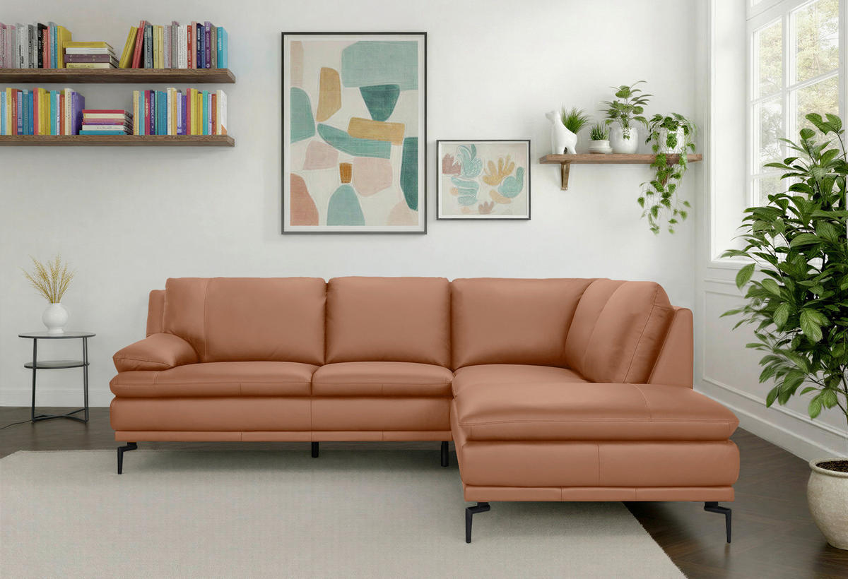 ECKSOFA  in Echtleder Cognac  248/221 cm  - Cognac/Schwarz, Design, Leder (248/221cm) - MID.YOU