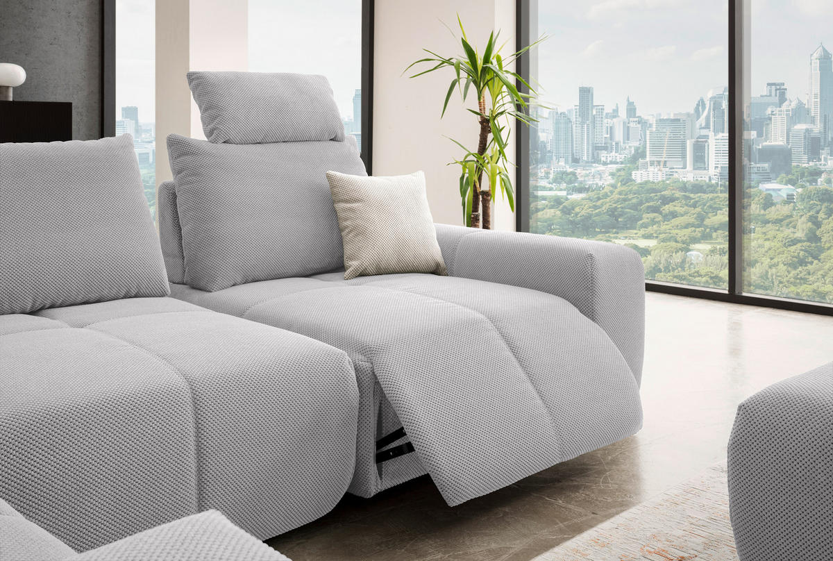ECKSOFA in Velours Silberfarben  - Silberfarben/Schwarz, Design, Kunststoff/Textil (236/326cm) - Xora
