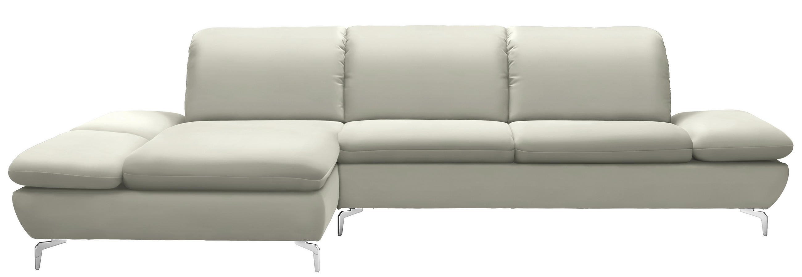 ECKSOFA in Echtleder Weiss  - Weiss/Silberfarben, Design, Leder/Metall (200/315cm) - Chilliano