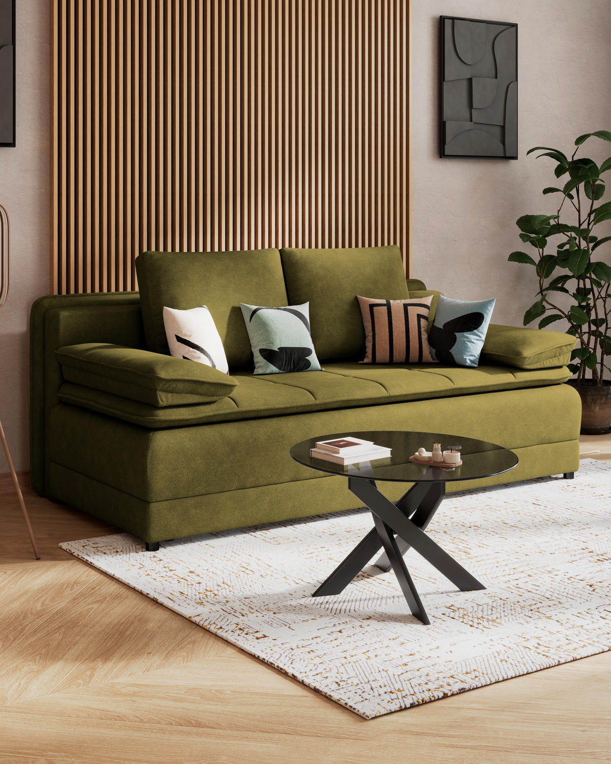 SCHLAFSOFA in Webstoff Olivgrün  - Schwarz/Olivgrün, Modern, Kunststoff/Textil (202/73-92/105cm) - MID.YOU