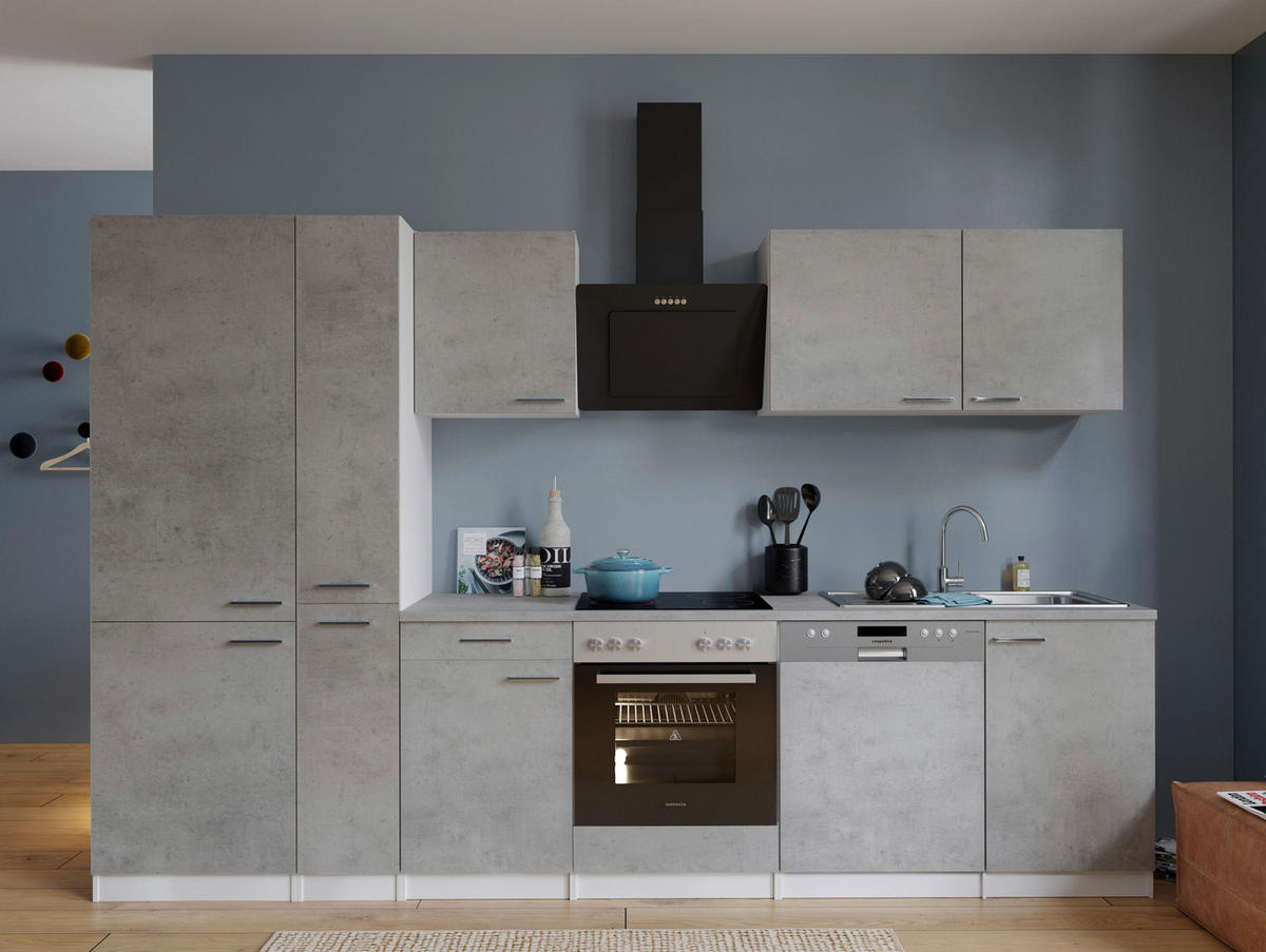 MODULKÖK 310 cm   i vit, grå  - stålfärgad/vit, Basics, metall/trämaterial (310cm) - Respekta