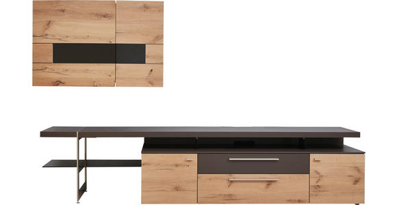 WOHNWAND in Braun, Eichefarben - Edelstahlfarben/Eichefarben, Design, Glas/Holz (295/181/56cm) - Dieter Knoll