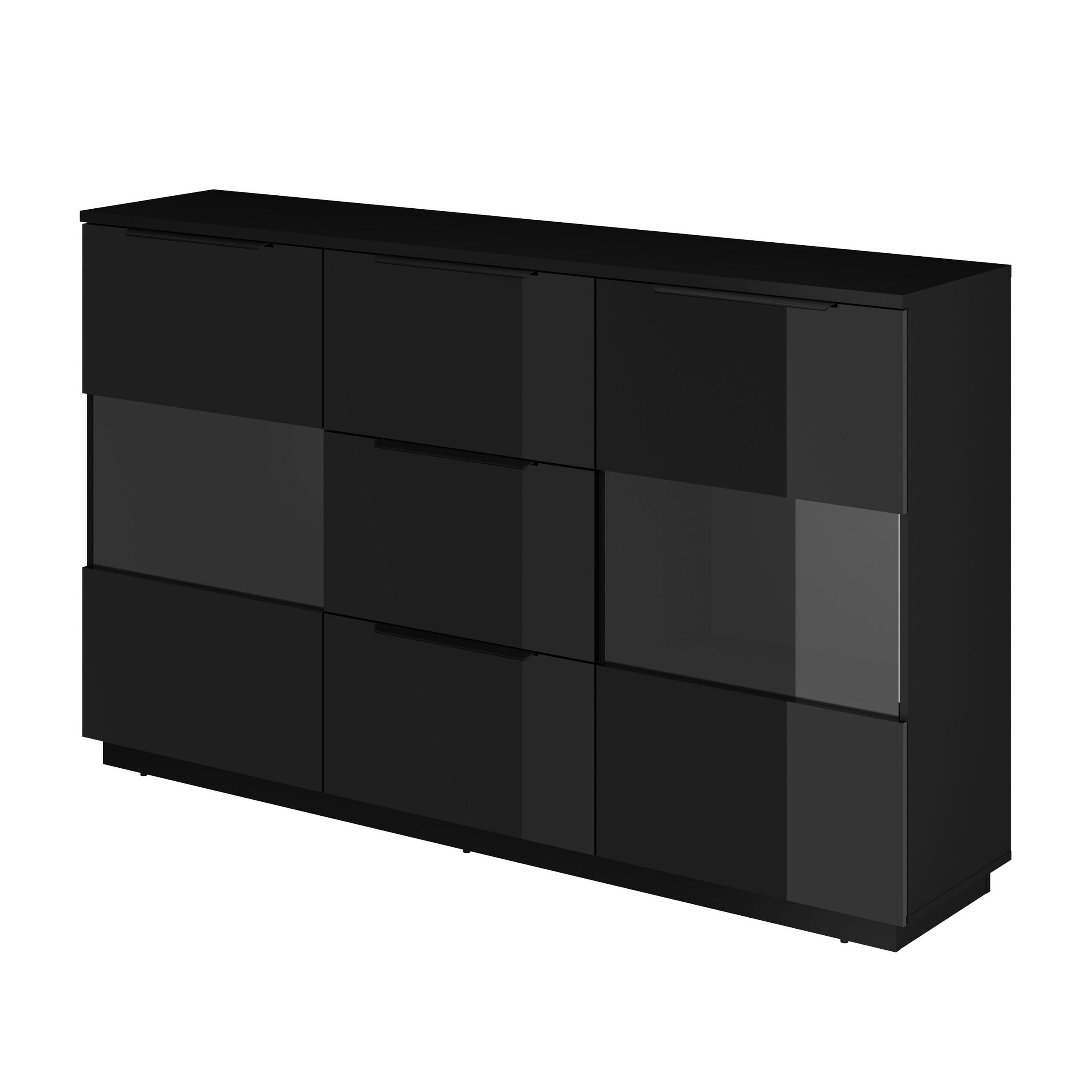 HIGHBOARD Tuluza 180/109,2/40,5 cm 3 Schublade(n)  - Schwarz Hochglanz/Schwarz, Design, Glas/Holzwerkstoff (180/109,2/40,5cm) - MID.YOU