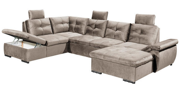 WOHNLANDSCHAFT in Mikrovelours Creme - Creme/Schwarz, KONVENTIONELL, Kunststoff/Textil (217/334/127cm) - Carryhome