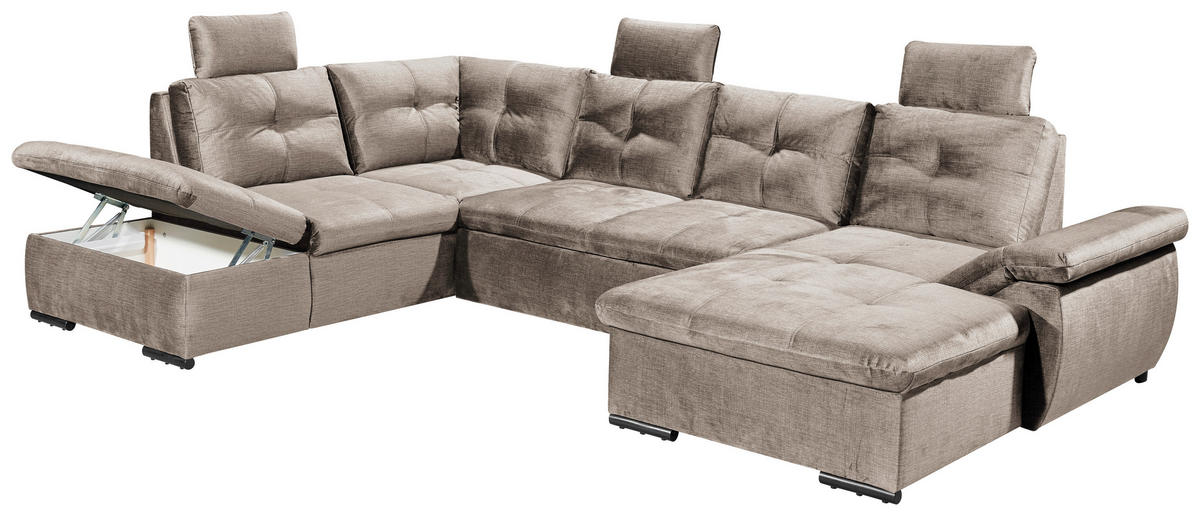 WOHNLANDSCHAFT in Mikrovelours Creme  - Creme/Schwarz, Konventionell, Kunststoff/Textil (217/334/127cm) - Carryhome