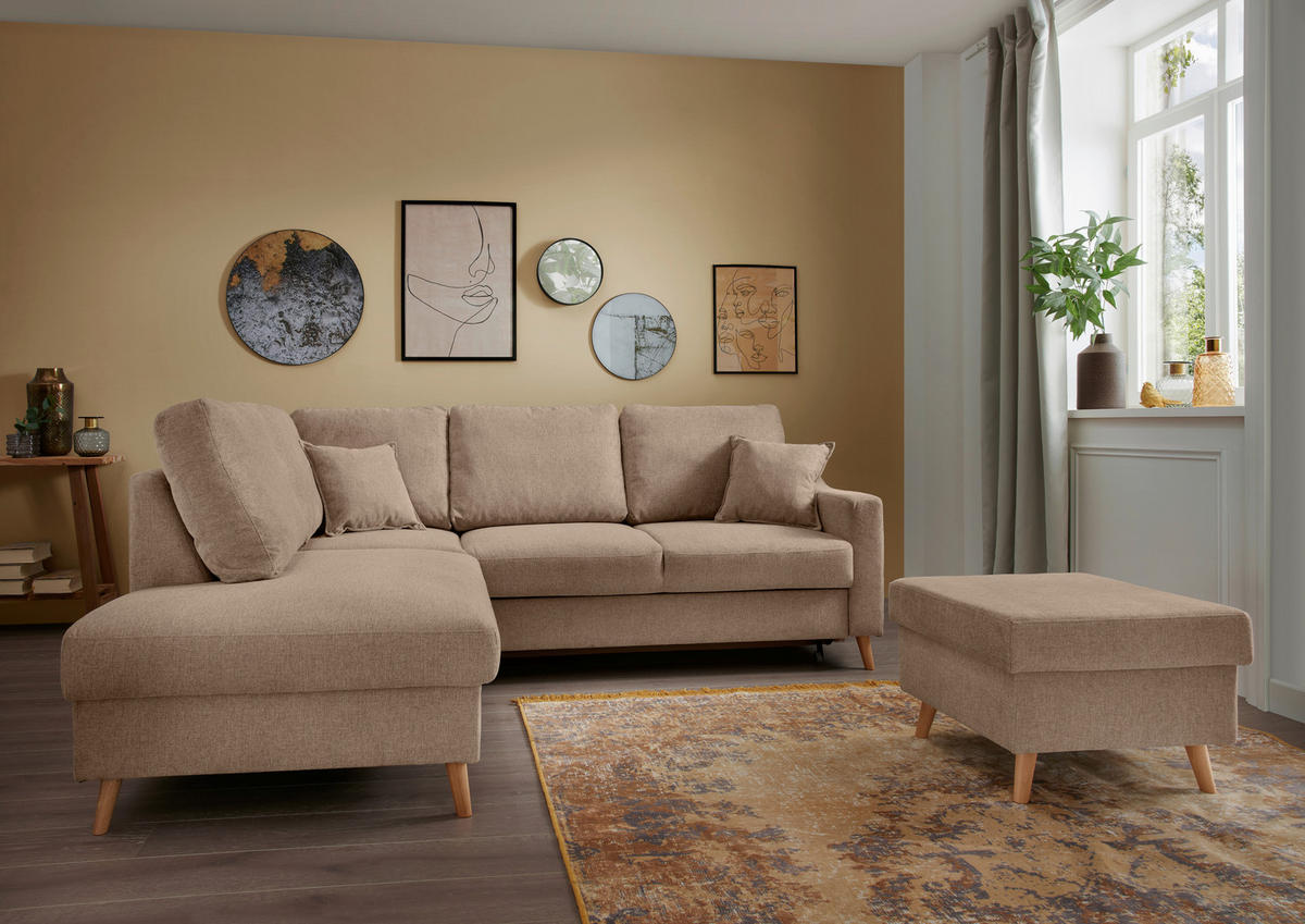 ECKSOFA in Chenille Hellbraun  - Hellbraun/Naturfarben, KONVENTIONELL, Holz/Textil (200/230cm) - Livetastic