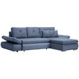 ECKSOFA Blau Webstoff Zierkissen, Rückenkissen, Bettkasten, Schlaffunktion, Rücken echt, Armteilverstellung  - Chromfarben/Blau, Design, Kunststoff/Textil (302/187cm) - Carryhome