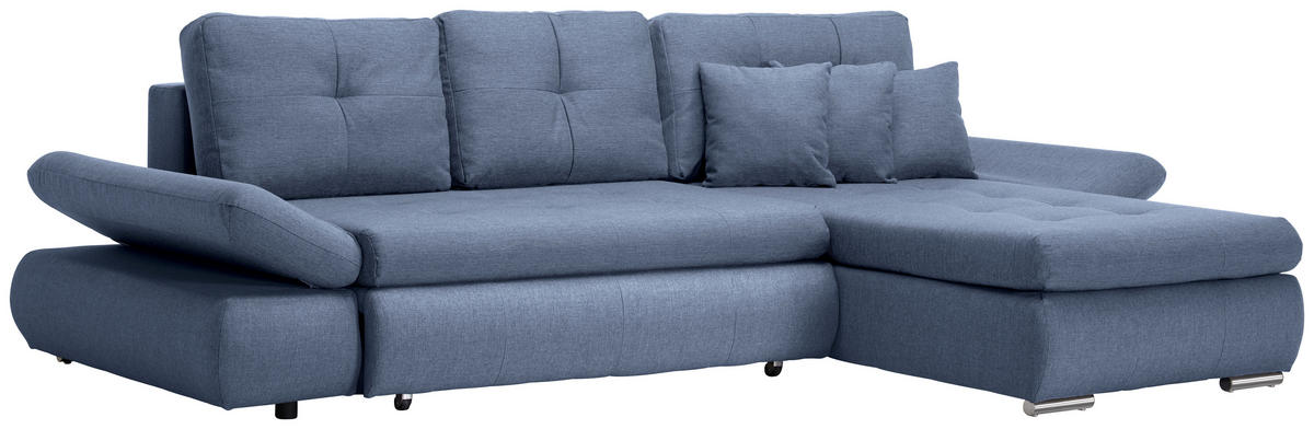 ECKSOFA Blau Webstoff  - Chromfarben/Blau, Design, Kunststoff/Textil (302/187cm) - Carryhome
