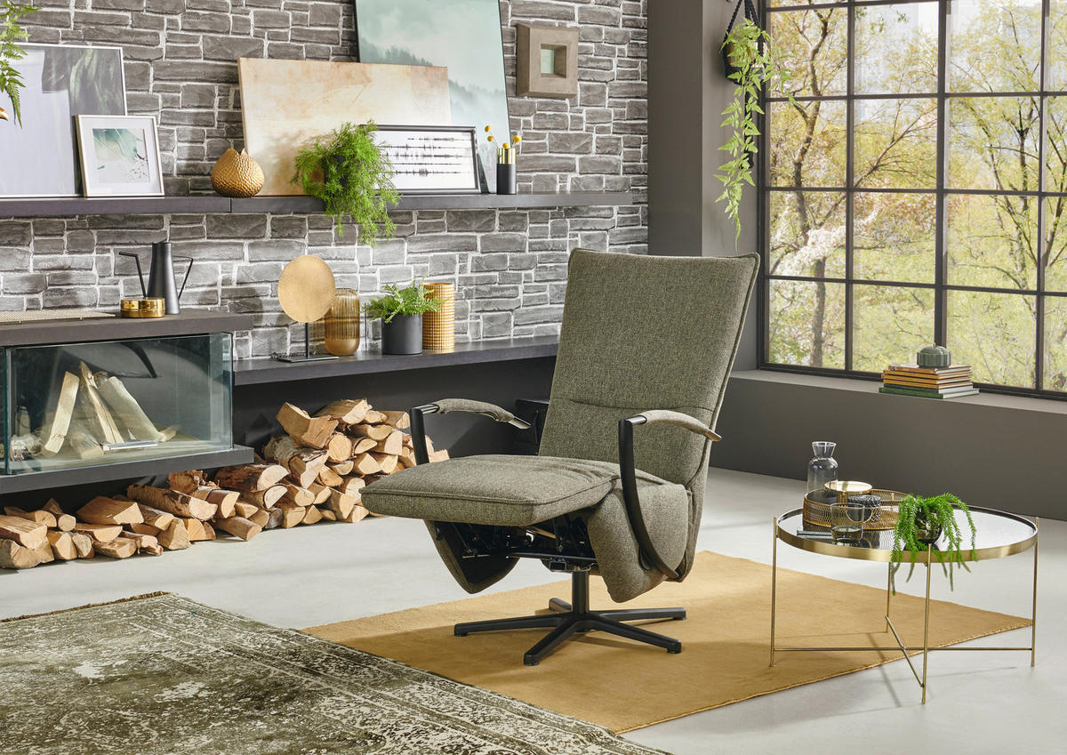 RELAXSESSEL Webstoff Relaxfunktion    - Dunkelgrün/Schwarz, Design, Textil/Metall (66/110-114/84cm) - Moderano