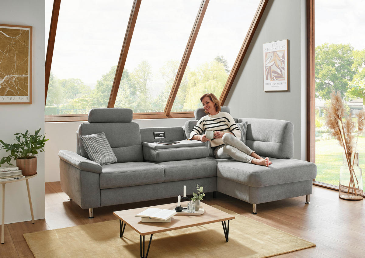 ECKSOFA  in Flachgewebe Grau  244/160 cm  - Alufarben/Grau, KONVENTIONELL, Textil/Metall (244/160cm) - Beldomo Comfort