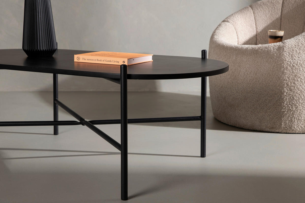 COUCHTISCH 120/60/45 cm oval Schwarz  - Schwarz, Design, Holzwerkstoff/Metall (120/60/45cm) - Livetastic