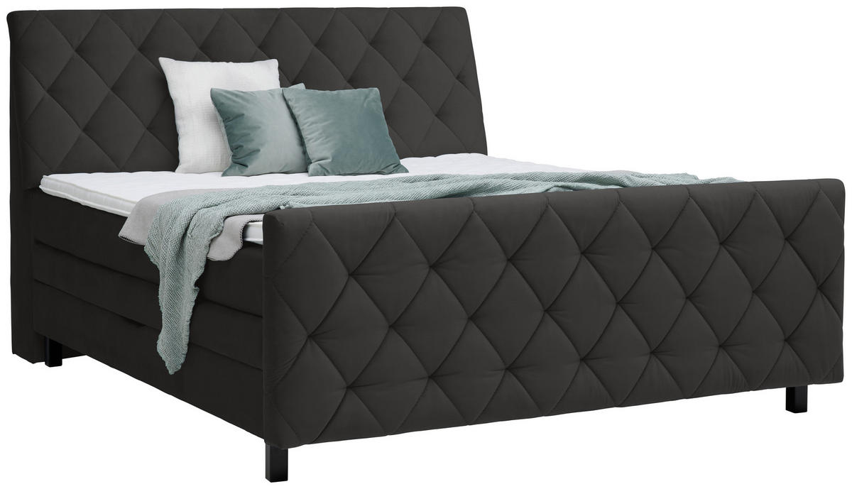 BOXSPRINGBETT 180/200 cm  in Dunkelgrau  - Dunkelgrau/Schwarz, KONVENTIONELL, Holz/Textil (180/200cm) - Ti'me