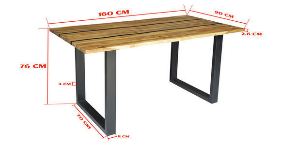 ESSTISCH in Holz, Metall 160/90/76 cm  - Akaziefarben, LIFESTYLE, Holz/Metall (160/90/76cm) - Linea Natura