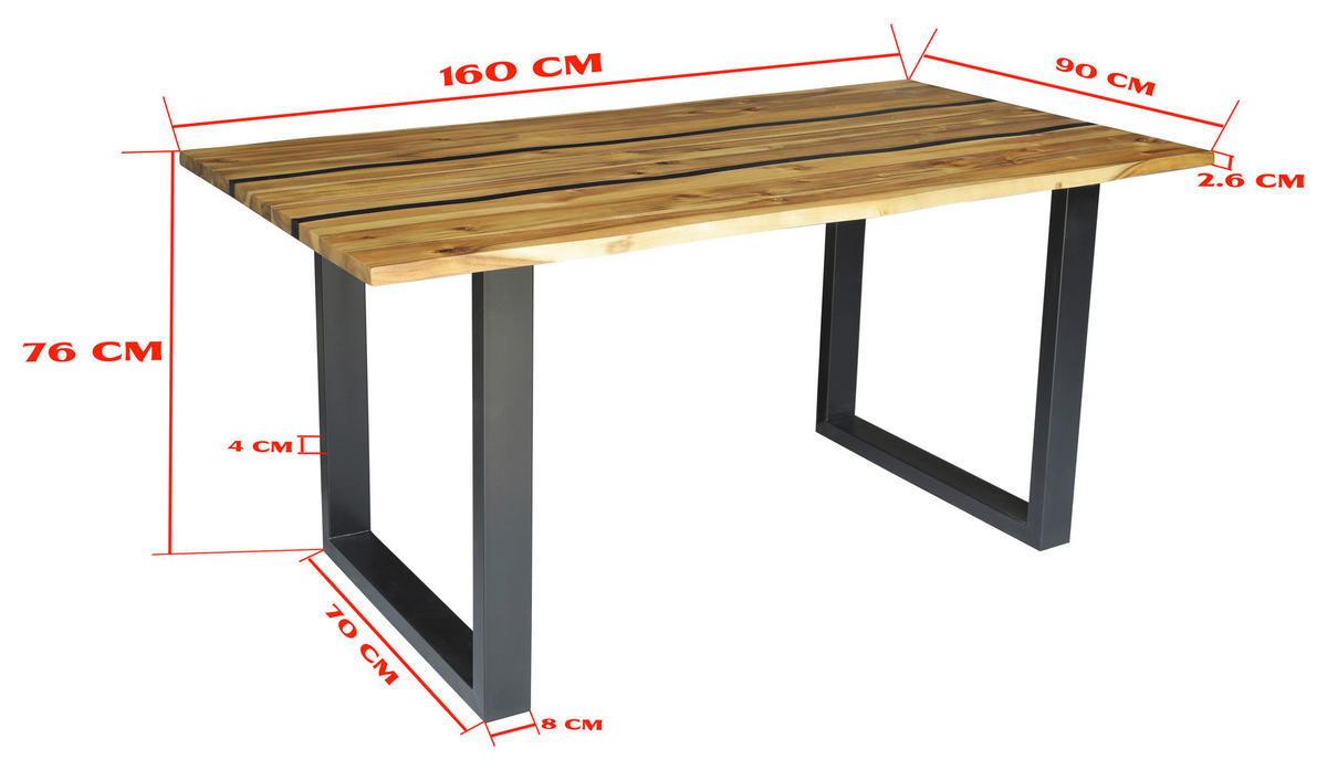 ESSTISCH in Holz, Metall 160/90/76 cm  - Akaziefarben, LIFESTYLE, Holz/Metall (160/90/76cm) - Linea Natura