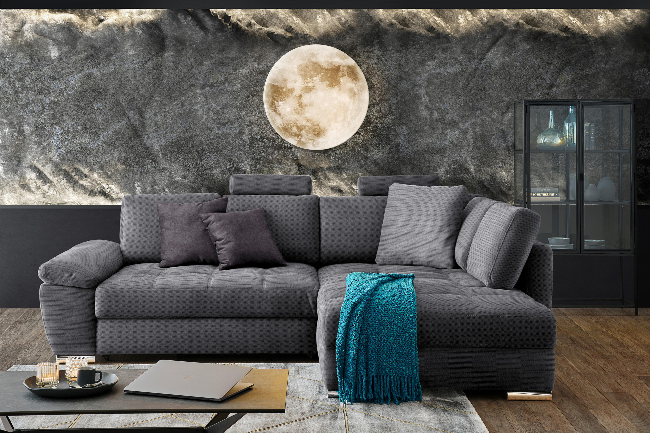 ECKSOFA in Webstoff Grau  276/212 cm  - Chromfarben/Dunkelgrau, Design, Kunststoff/Textil (276/212cm) - Carryhome