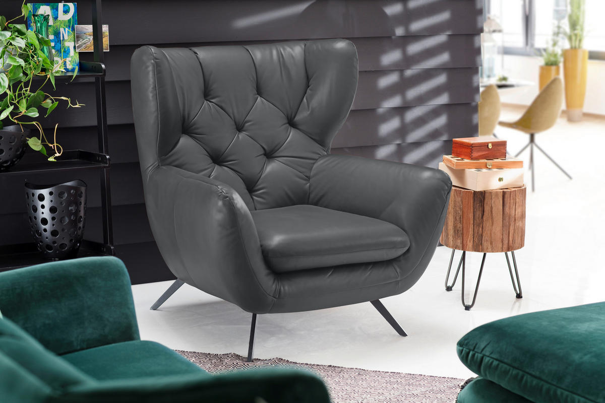 CHESTERFIELD-SESSEL Mikrofaser Schwarz  - Schwarz, Design, Textil/Metall (100/106/95cm) - Pure Home Lifestyle