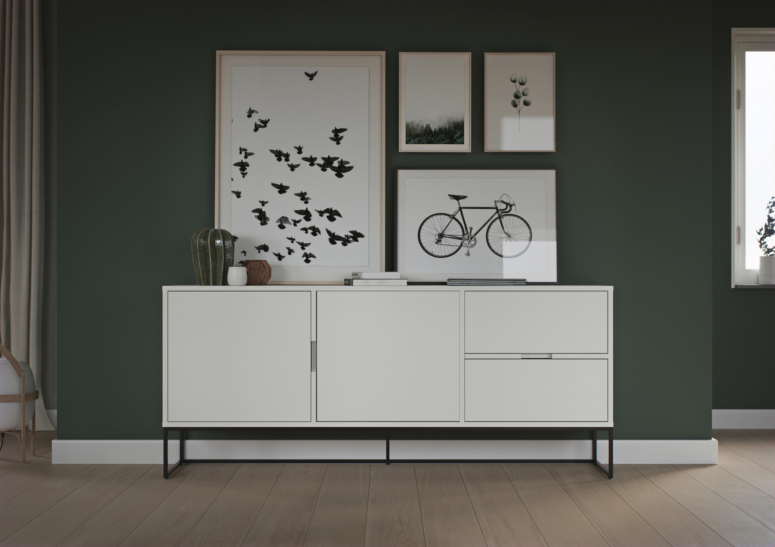 SIDEBOARD 176/76/43 cm in Weiß - Schwarz/Weiß, Design, Holzwerkstoff/Metall (176/76/43cm)