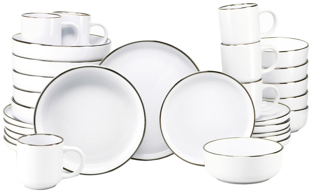 KOMPLETT SERVIS Nordic Festive Weiss 30 delar  - vit/guldfärgad, Basics, keramik - Creatable