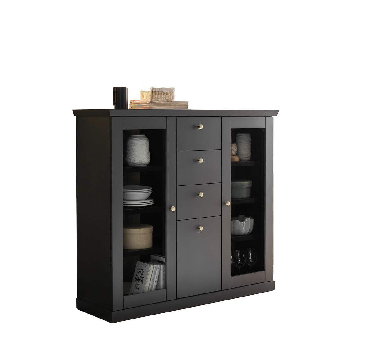 HIGHBOARD  129/118/42 cm 3 Schublade(n)  - Eichefarben/Schwarz, Design, Holzwerkstoff (129/118/42cm) - MID.YOU